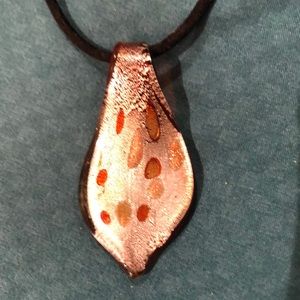 Glass art deco necklace on cord chain